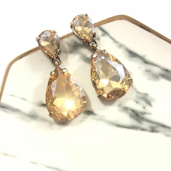 Tennessee Bellee Boutique Jewelry - Gold Cream Crystal Drop Dangle Stud Earrings